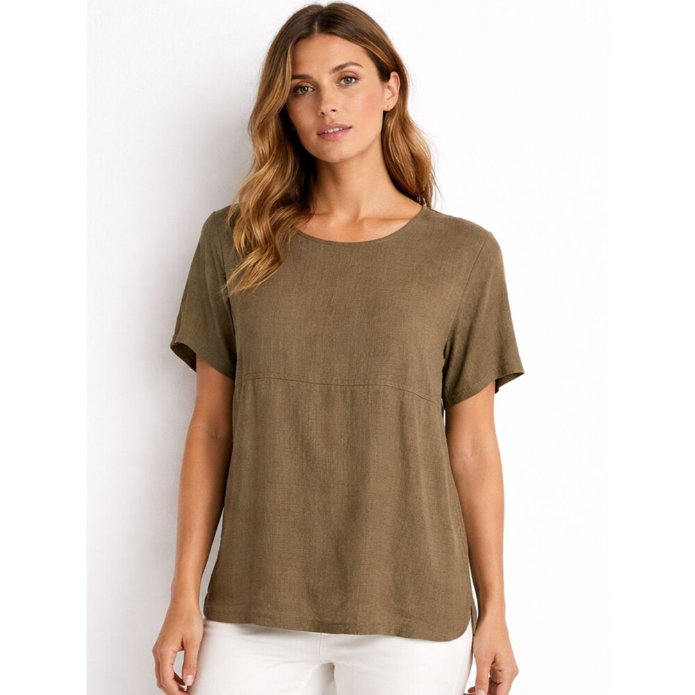 Vintage Relaxed Olive Tan Short-Sleeve Women's Top